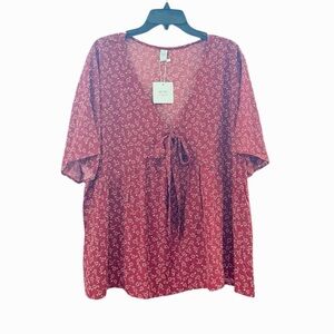 NWT - Floral V-neck Tie Top